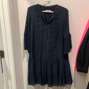 Navy Loft ruffle drop hem dress